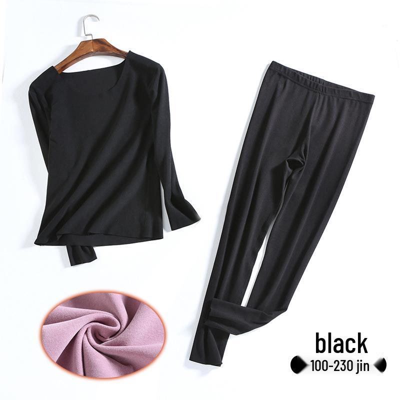 Plus Size Seamless Warm Underwear Set for Women - Fleece-Lined, High Elasticity, German Velvet, Autumn/Winter