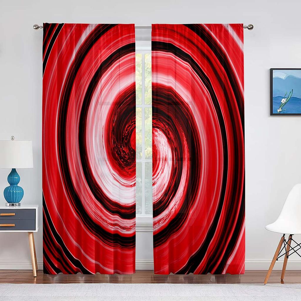 Cyan-blue Psychedelic Trippy Hippie Swirl Tulle Curtains for Living Room Decoration Chiffon Sheer Voile Kitchen Bedroom Curtain