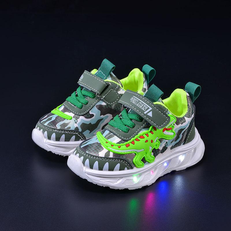 Frühlings Kinder Sportschuhe Cartoon Dinosaurier Kinder LED Leuchtschuhe Weiche Sohle Jungen Causal Sneakers