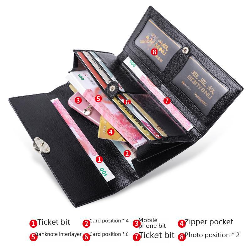 2024 Damen Lange Geldbörse aus echtem Litschi-Narbenleder