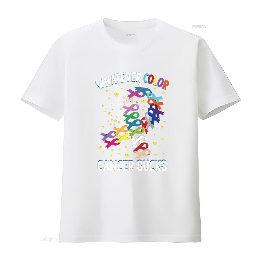 Womens Cancer Awareness T Shirt Whatever Color Sucks Black vintage Washed streetwear Top For Everyday Wear Stylish Breathable
