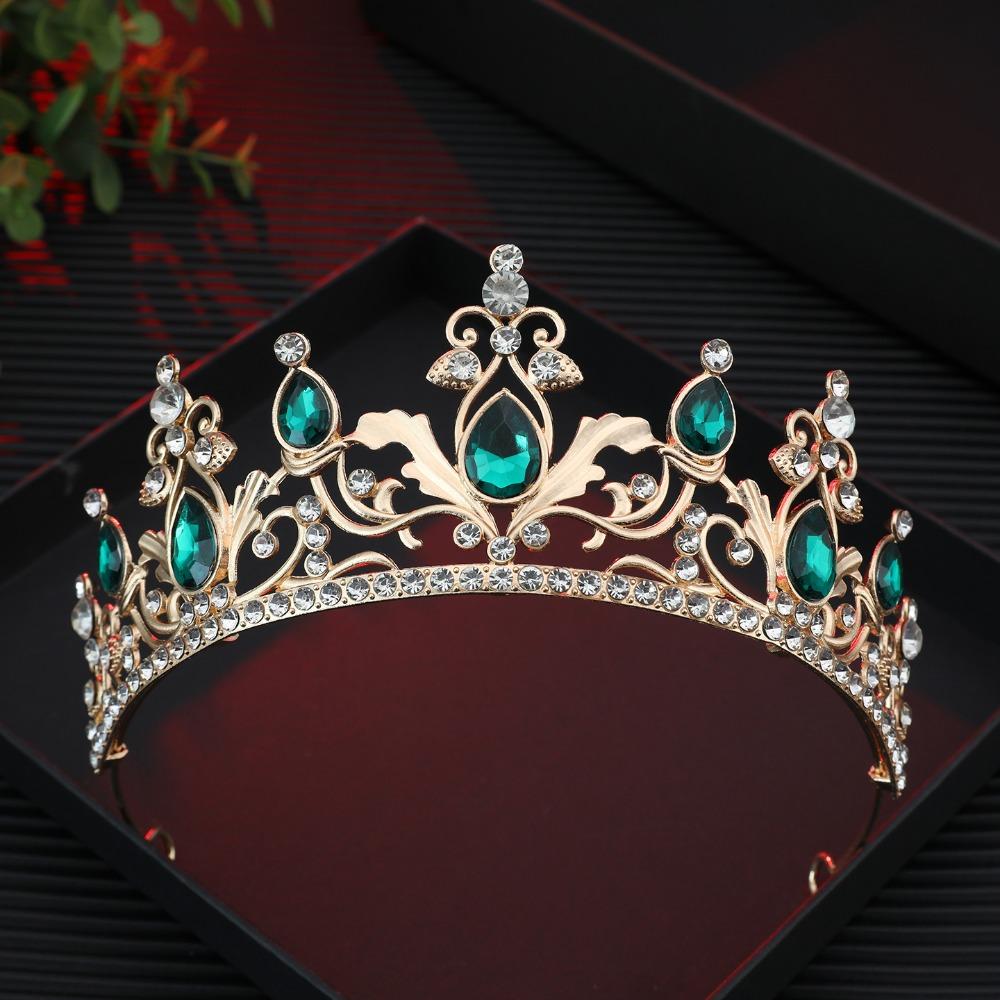 Baroque Wedding Hair Tiara Headpieces Diadem Veil Tiaras Crystal Bridal Tiara Crown Girls зелёный