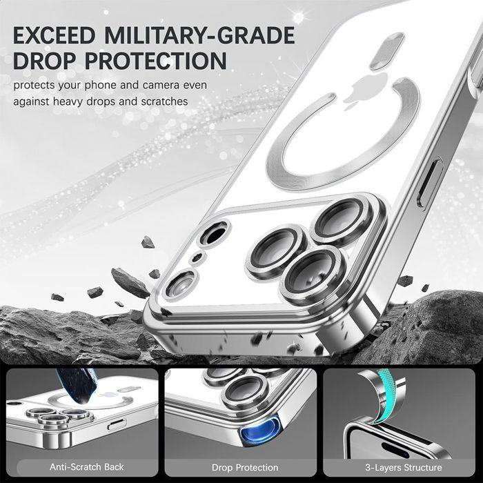 Coque de Protection - BOOLING - pour iPhone 17 Pro - avec Cercle Magnétique Argenté Brillant - 2 Vitres