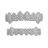 Vendita Calda di Fabbrica Argento Oro Colore Metallico Placcatura Ottone con Zirconi Pieni Bling Otto Pezzi Denti Appuntiti Hip Hop Grillz