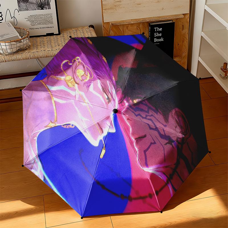 1pc Music Fans, K-Pop, Devil Hunter Umbrella Portable Folding Umbrella Iron Frame Hole Bone Structure Outdoor Home Umbrella