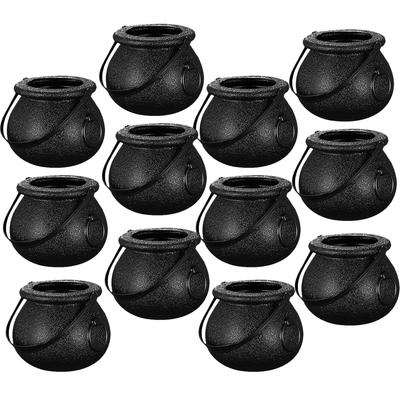 12pcs Halloween Candy Bucket for Kids Hallowen Party Gift Buckets Holder Cauldron Black Witch Small Prop Kettle Hallowen Decor