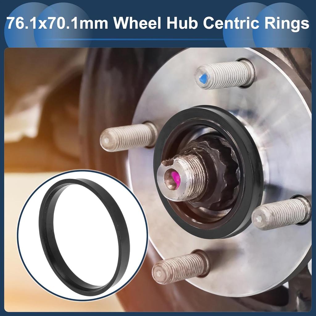 76.1mm to 70.1mm Car Wheel Hub Centric Rings Black Polycarbonate Wheels Center Shaft Shock Absorbing Hubrings 4 Pcs