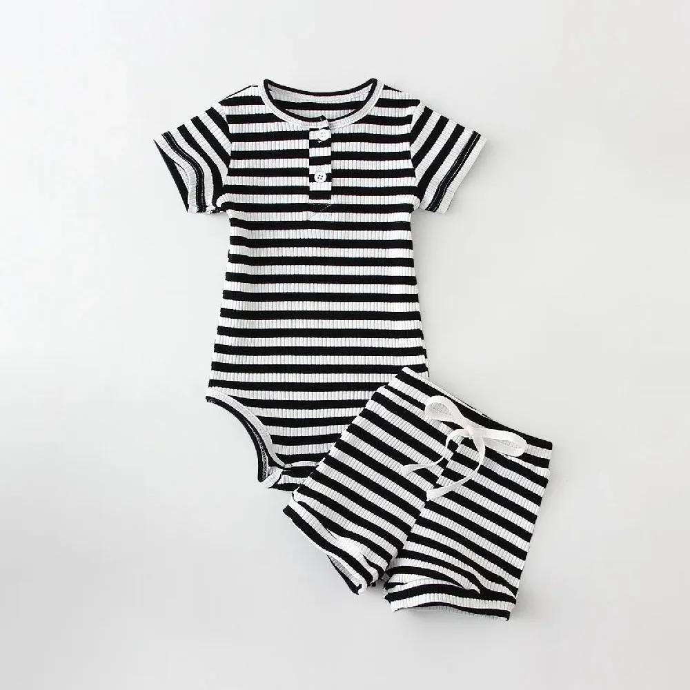 Summer Newborn Boy Clothes Cotton Short Sleeve Bodysuit + Shorts Infant Clothes Suit