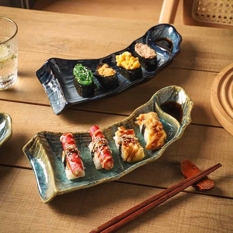 Japanese Plates, Special-Shaped Long Plates, Ceramic Dim Sum Plates, Western Plates, Creative Snacks, Japanese Creative Sushi Long Plates