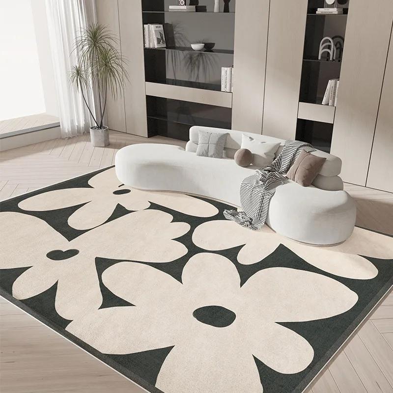 

Beige Black Floral Art Area Rug Luxurious Large Soft Flower Carpet for Living Room Bedroom Home Decor Creative Floor Mat 60*90cm