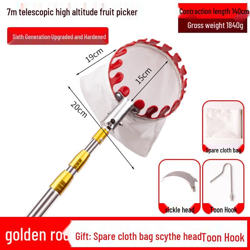 Telescopic Pole Fruit Picker for Persimmon, Loquat, Bayberry, Peach, Plum, Jujube, Apricot, and High-Altitude Harvesting