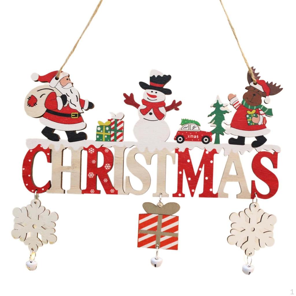Christmas Wooden Pendant with Bells for Door Sign And Wall Decor