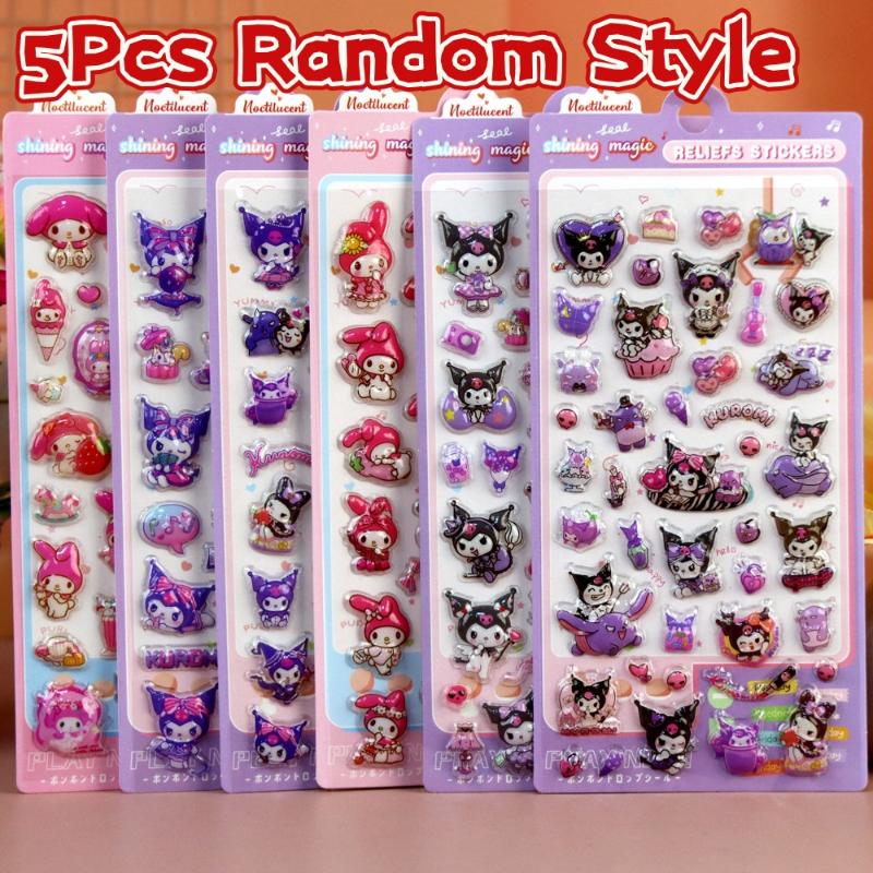 1/5Pcs Cartoon Sanrio Kawaii Kuromi Capybara Luminous 3D Relief Stickers Diy Phone Case Guitar Laptop Decoration Decals