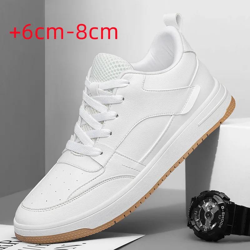 Genuine Leather Casual Shoes Men White Sneakers For Men Skateboard Shoes Comfortable Platform Male Footwear Height Increase 6cm
