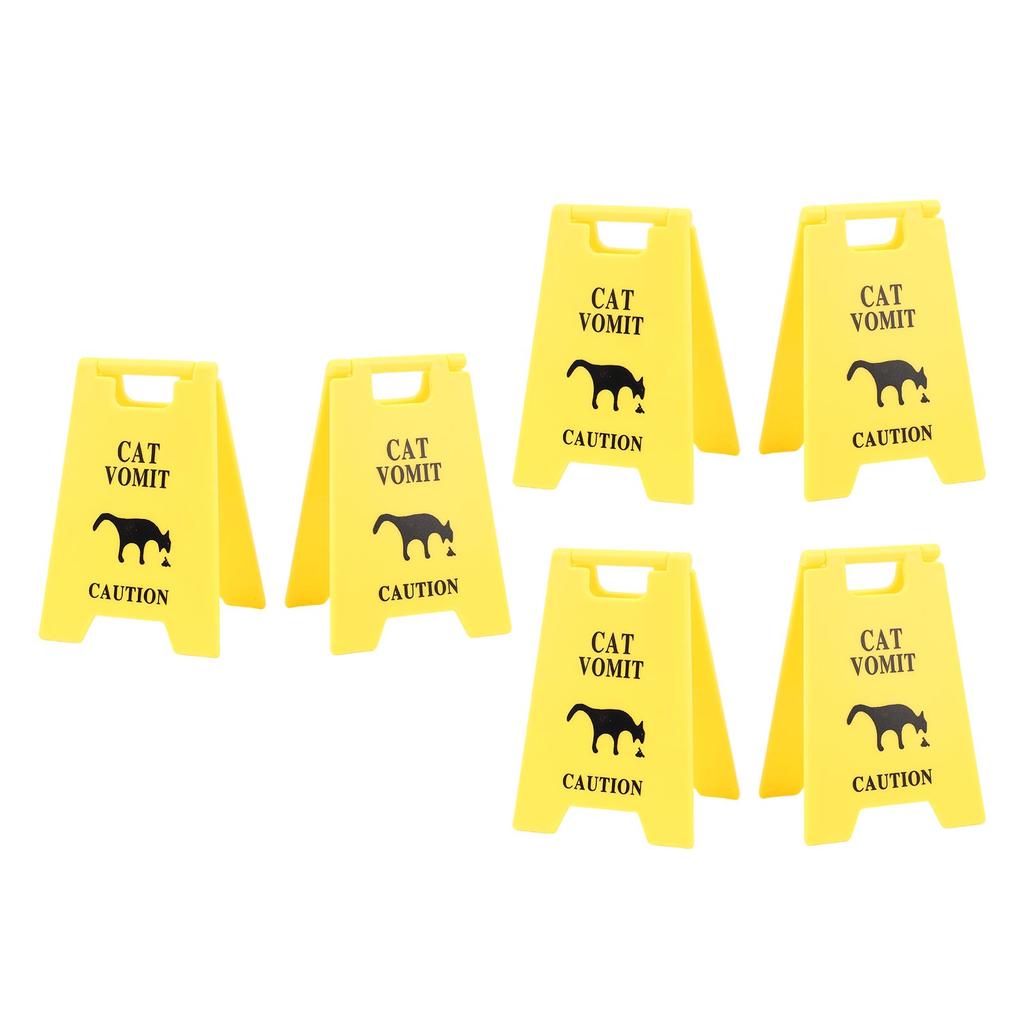 6PCS Cat Vomit Caution Signs Plastic Multifunctional Obvious Funny Cats Vomits Warning Sign for Indoor