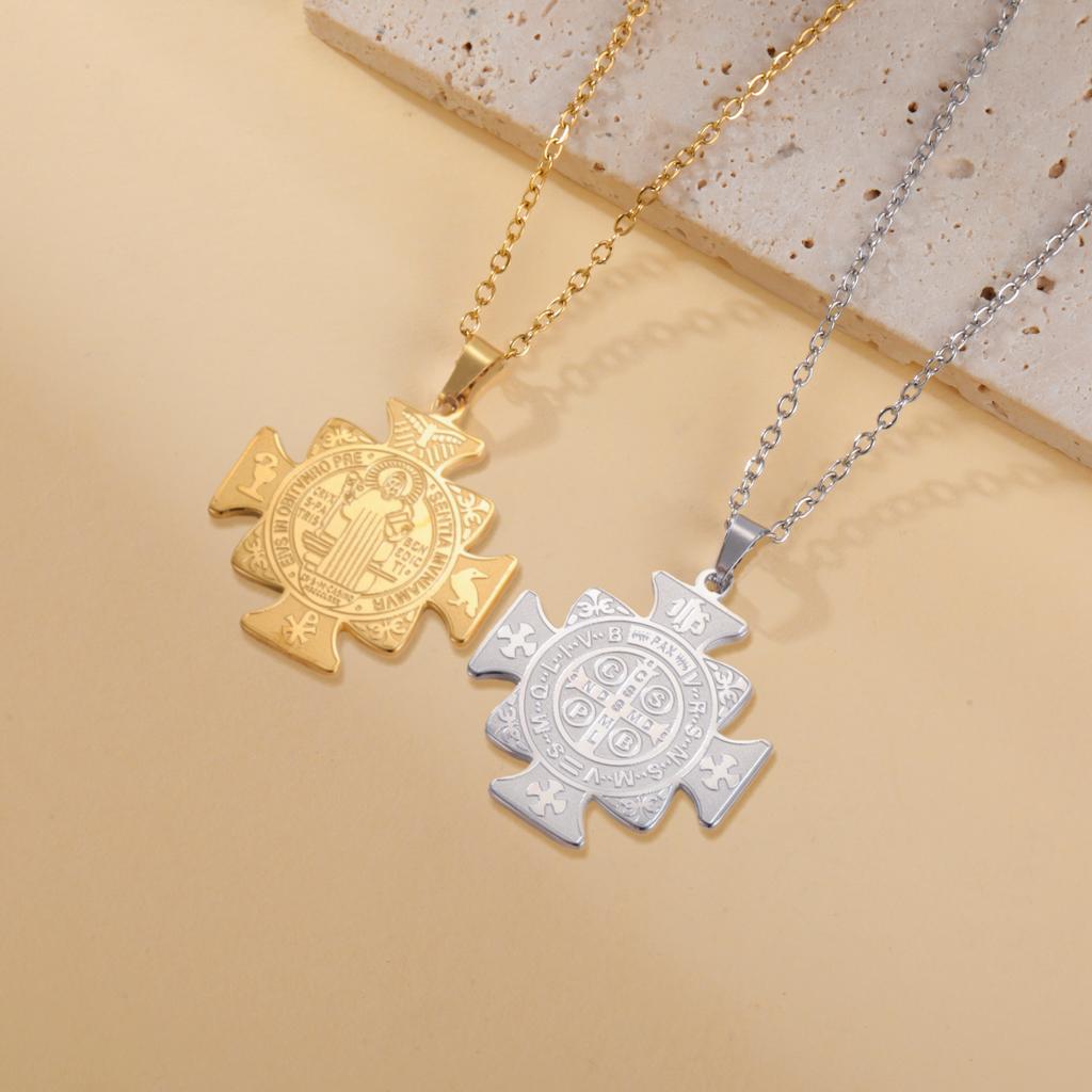 St. Benedikt Pentagramm Halskette Edelstahl Hexenknoten Religiöser Schmuck mit Tetragrammaton Symbol für Schutz