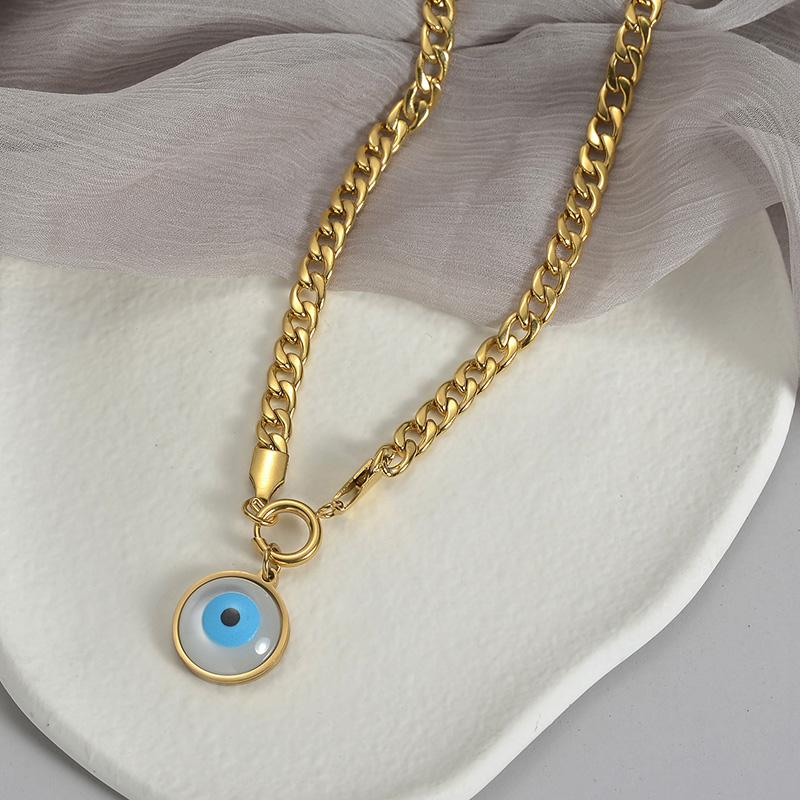 2024 Mode Trend Blaues Auge Anhänger Halskette Armband Set Schlicht Edelstahl Goldfarbe Zirkon für Frauen Geschenk Kostenloser Versand