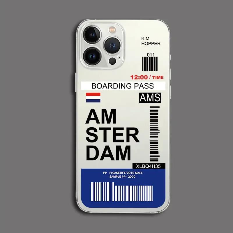 Funny World City Tourist Ticket Label Phone Case for iPhone 16 15 14 Pro Max Plus Dustproof Non-Slip Transparent Cover Fundas