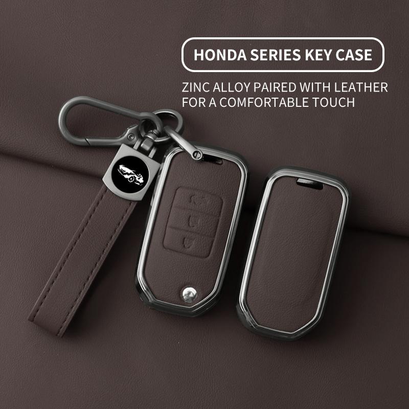 Metal Leather Car Key Case Cover For Honda Civic Hrv Crv Xrv Cr-V Crider Odyssey Pilot Fit Accord Protect Keychain Accessories