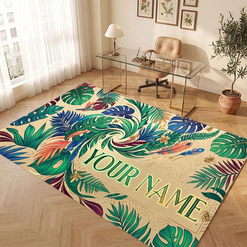 Decorative Artwork Theme Crystal Velvet Floor Rug Personalized Custom Name Text Warm Carpet Home Decoration
