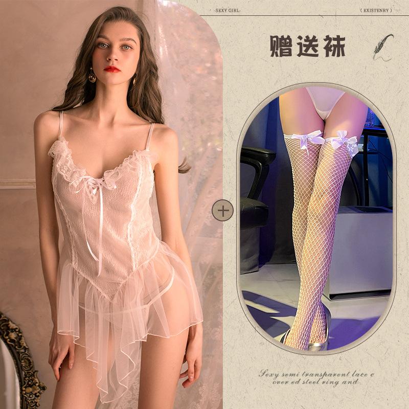 Large Size Sexy Lingerie Suspender Lace Pajamas Women's Perspective Mesh Seduction Passion Hot Suit