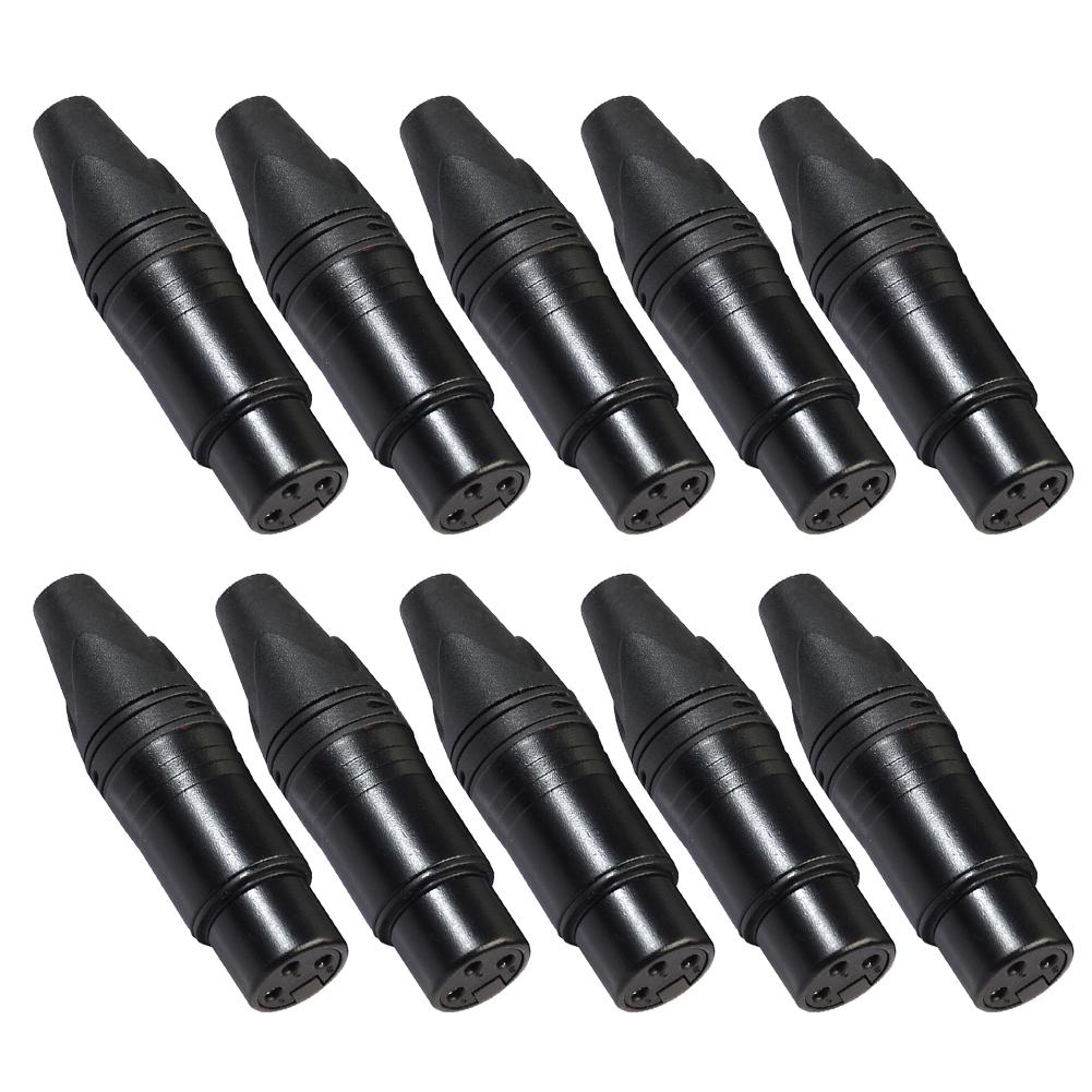 50-10pcs XLR 3Pin Female DIY Audio Cable Microphone Connector Full Copper Plated Solder Plug for MIC Adapter Accessories