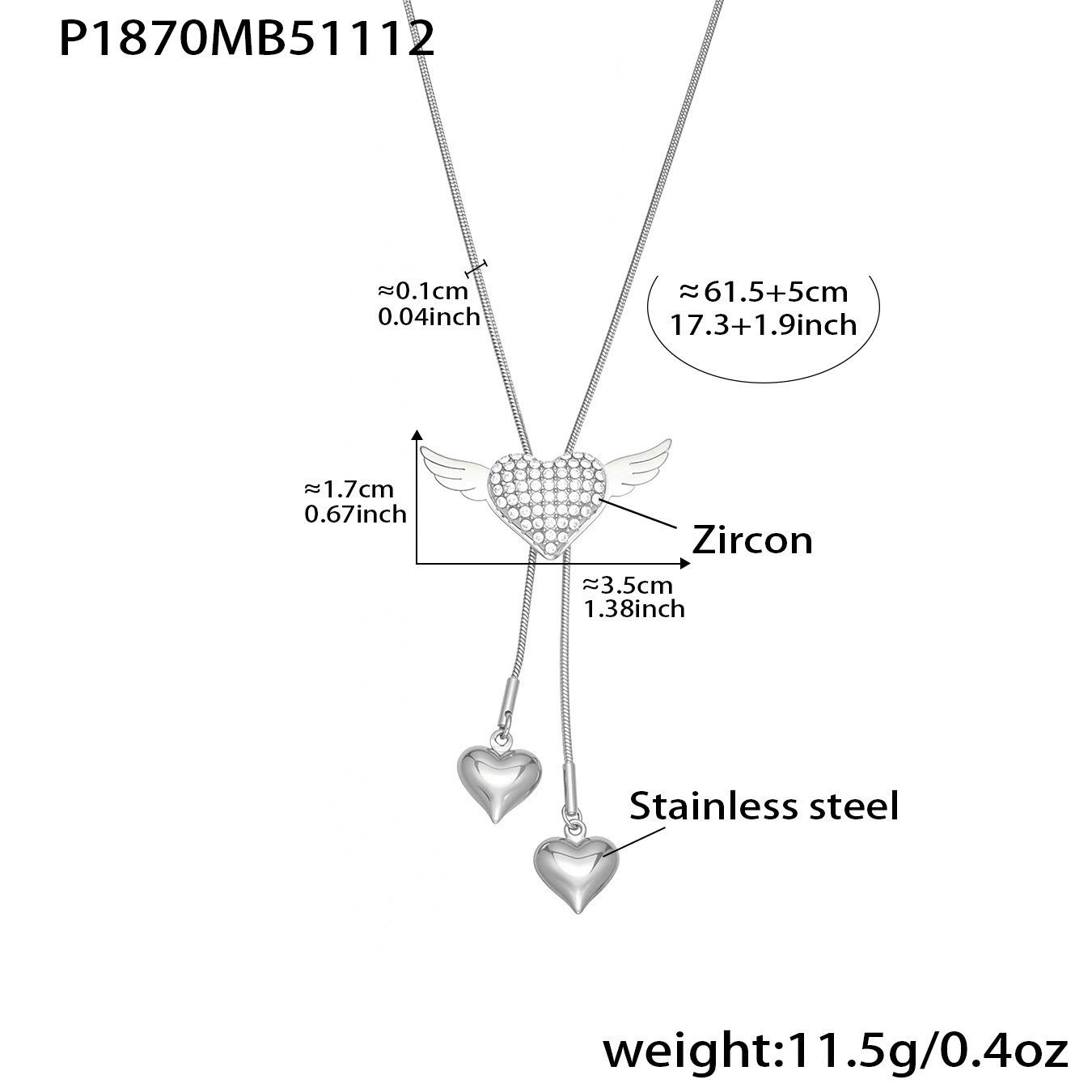 Blazing Zircon Angel Wings Heart Tassel Adjustable Necklace