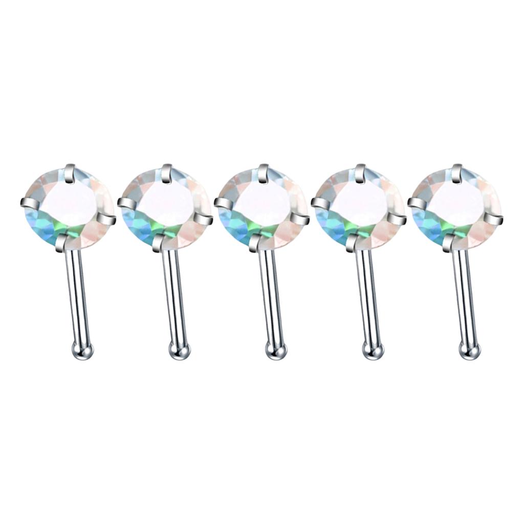 5Pcs Sturdy Alloy Nose Piercing Jewelry Set L Shape Studs and Hoops With CZ Designs Accessory for Stylish Look