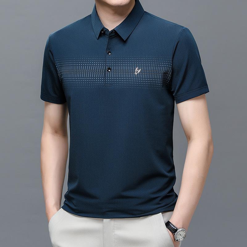 Short Sleeve Ice Silk Polo Shirt Medium Loose Casual Men'S Lapel T-Shirt Bottom Shirt