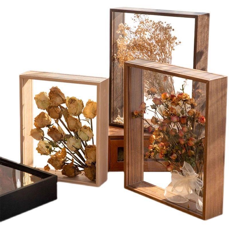 Double Sided Transparent Hollow 3D Photo Frame DIY Handmade Preserved Rose Display Frame Gift (Only the photo frame)