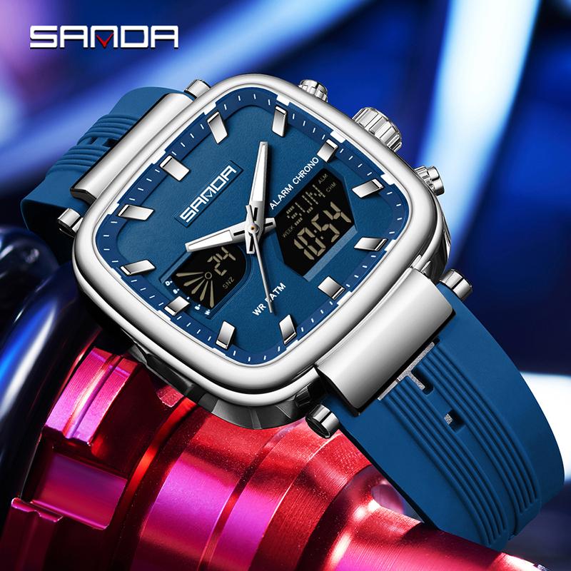 SANDA 6282 Fashion Luxury Men's Electronic Watch Dual Monitor Sports Waterproof Night Light Men's Electronic Watch