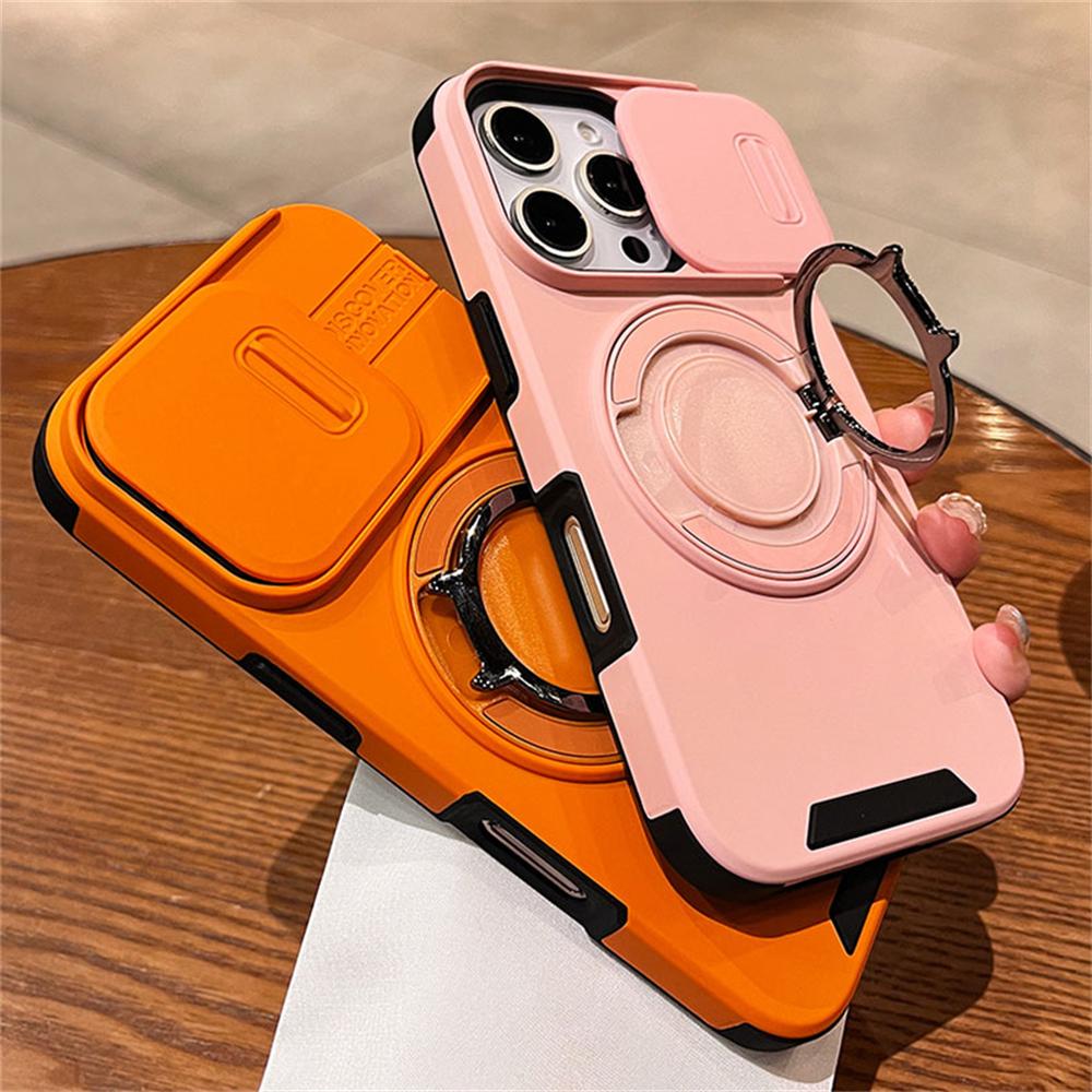 Slide Camera Lens Protection Magnetic Ring Holder Case For For Iphone 17 Air 11 12 13 14 1 16 Pro Max Plus Shockproof Cover