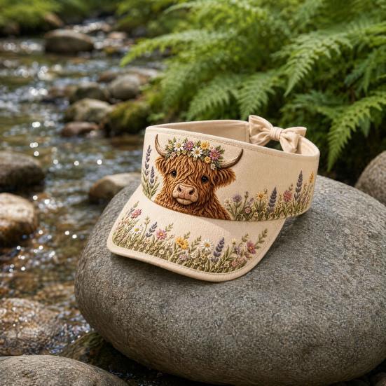 Retro Style Sun Hat, Rustic Highland Cow Floral Print Summer Hat, Lightweight Empty Top Hat for Spring Summer Outdoor Activities Morning Walks