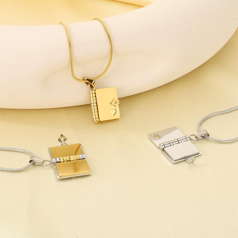 Stainless Steel Mini Book Locket Necklace for Women Men Envelope Locket Openable Pendant Jewelry Romantic Gift for Couples