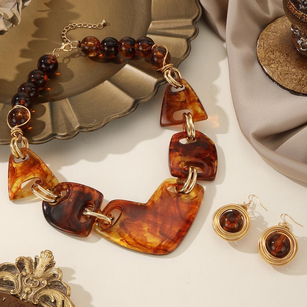 Exaggerated Geometric Irregular Resin Necklace Earring for Women's Jewelry Set
