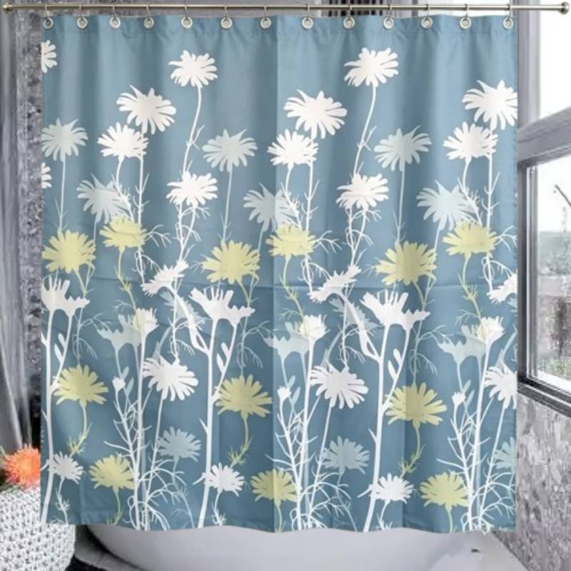 Artistic Floral Shower Curtain With Blue Flower Pattern For Allseason Bathroom Decor