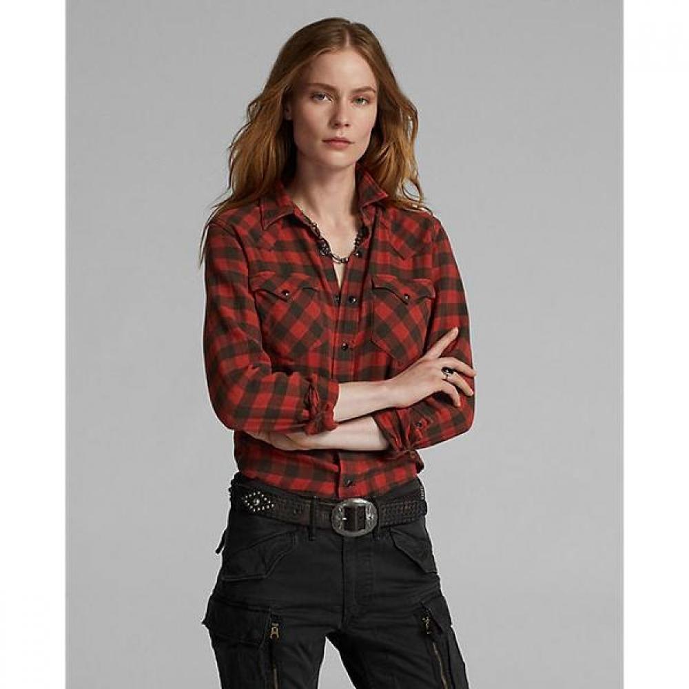 Ralph Lauren Western Shirt Plaid Cotton Linen Wmrrshtn6820060600