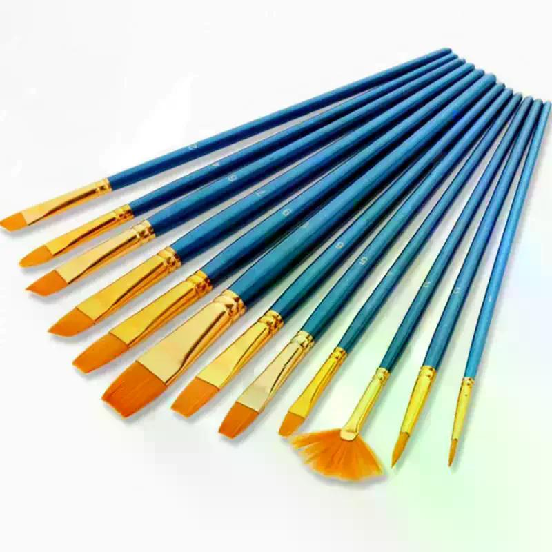 Detail Painting Brushes Set Professional Round Flat Nylon Hair Watercolor Paint Brush For Kid Students Artists Oil Painting Tool