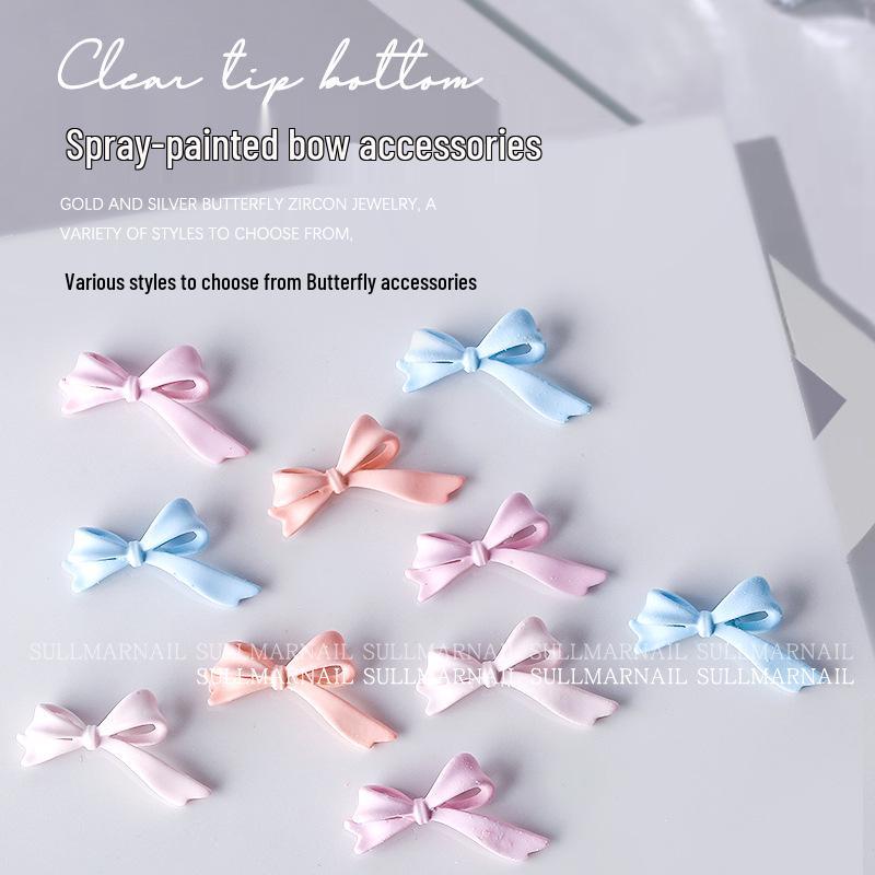 5 Pcs Bow Metal Silk Ribbon Spray Nail Art Charms - Cute French Bowknot Decorations