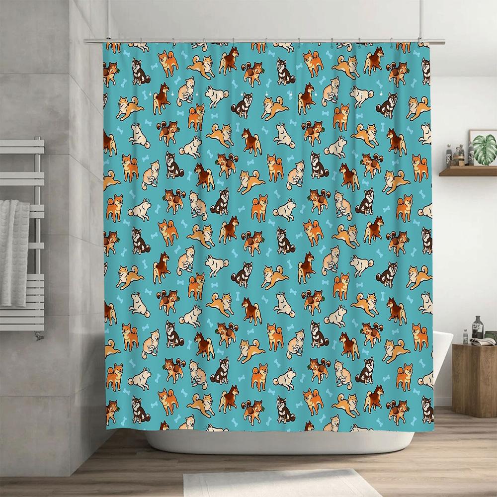 Cute Shiba Inu Dog Shower Curtain Waterproof Bathroom Decor Japanese Style Van Gogh Pattern Home Decor Washable Fabric