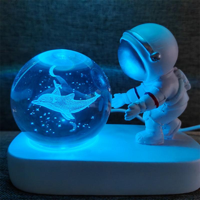 Astronaut Creativ 3D Minge de Cristal Led Lumină de noapte pentru Dormitor Copii Planetă Spațiu Lampă Sistem Solar USB Cadou de Crăciun pentru copii
