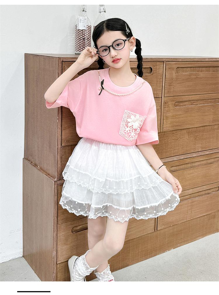 Girls' summer skirt set, new children's clothing, medium and large children's beautiful and good-looking T-shirt skirt two-piece set