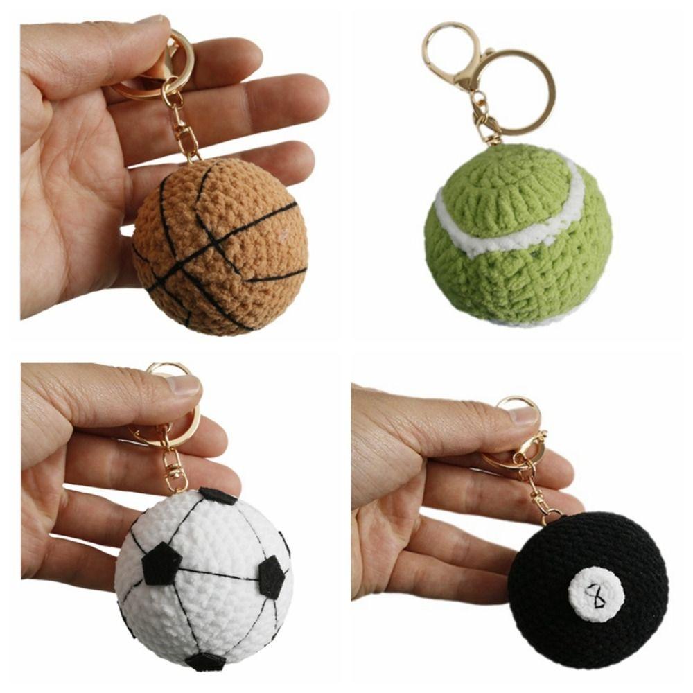 Billiards Rugby Crochet Soccer Keyrings Tennis Baseball Sport Ball Pendant Backpack