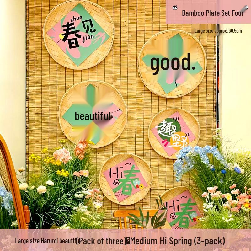 Spring Bamboo Plate Hanging Ornament Set for Teahouse and Homestay Decor & Photography Backgrounds