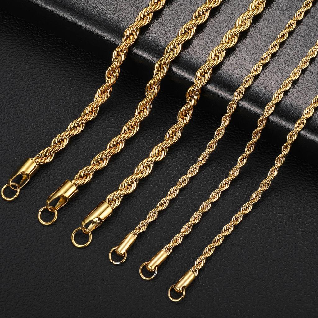Gold-Plated Stainless Steel Twist Chain Pendant Necklace - Trendy Hip Hop Jewelry for Men