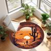 Moroccan Style Circular Carpet Desert Cactus Printed Floor Protection Mat Living Room Bedroom Kitchen Entrance Anti Slip Rug