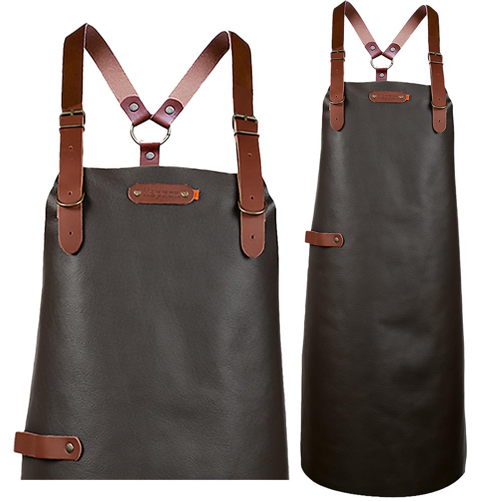 Waterproof PU Leather Hanging Neck Apron - Oil-Proof BBQ & Barista Style