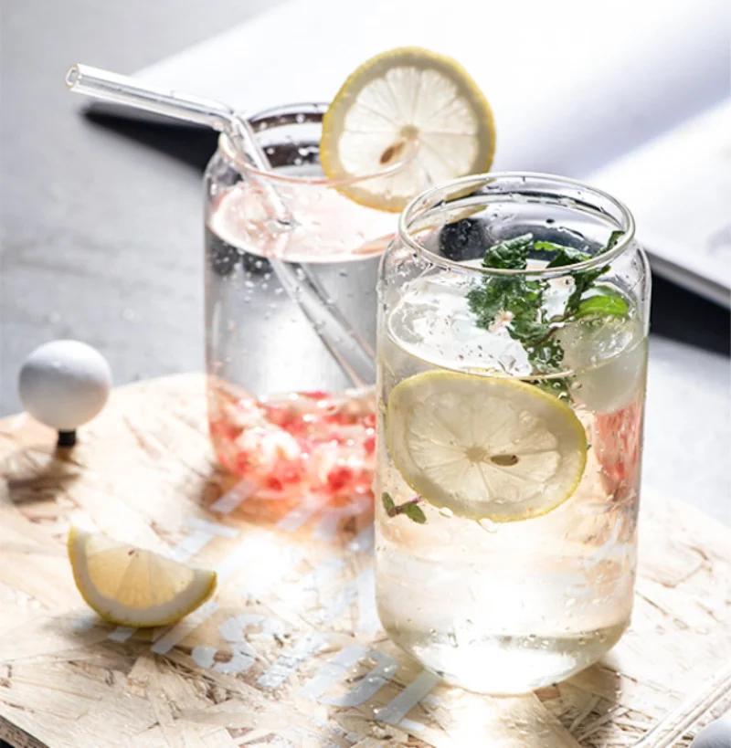 360/500ml Glass Cup Reusable Straw Coke Cup Transparent Water Juice Glass Beer Can Milk Coffee Mug Drinkware Kitchen Accessories
