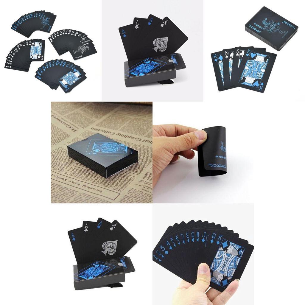 Premium Quality Black Plastic Poker Playing Cards Waterproof Magic Game Set