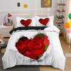 Red Rose King Queen Duvet Cover Valentine's Day Wedding Couple Flower Bedding Set 2/3Pcs Love Heart Floral Polyester Quilt Cover